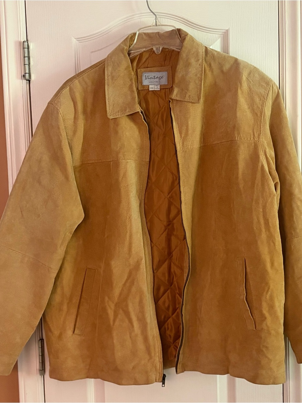 Vintage Suede Leather Zip Jacket - Camel Brown